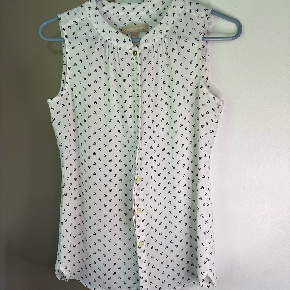 Banana Republic White Blouse with Black Print